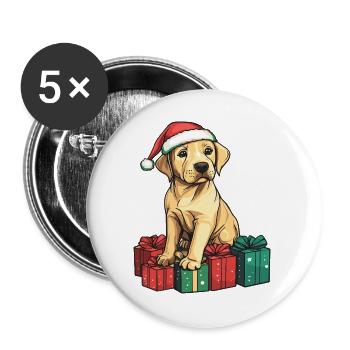 Labrador Hund Weihnachten Geschenke - Buttons groß 56 mm (5er Pack) - Weiß - Vorne