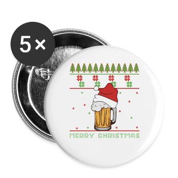 Frohe Weihnachten Hässlicher Weihnachtspullover Bier Lustiger Humor - Buttons groß 56 mm (5er Pack) - Weiß - Vorne