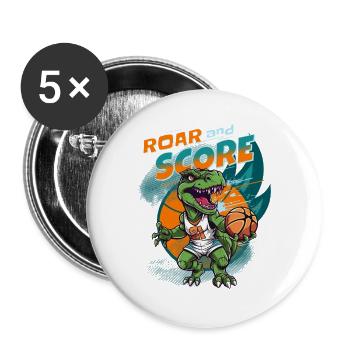 Basketball Dinosaur T-Rex Basketball Player - Buttons large 2.2''/56 mm (5-pack) - white - Front