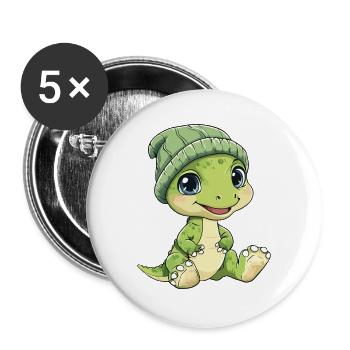 Dessin animé Animaux de dinosaures mignons et mignons - Lot de 5 grands badges (56 mm) - blanc - Devant