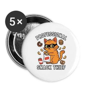 Professional Snack Thief Freche Lustige Katze - Buttons groß 56 mm (5er Pack) - Weiß - Vorne