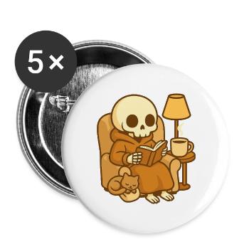 Reading Skeleton – Lecture Douillette - Lot de 5 grands badges (56 mm) - blanc - Devant