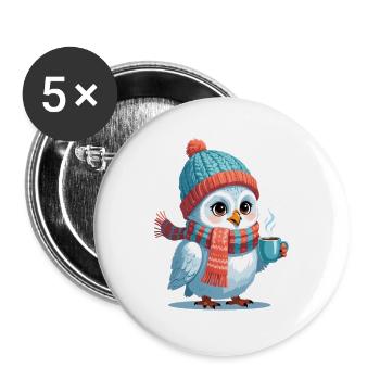 Winterpinguin mit Mütze und Schals - Buttons groß 56 mm (5er Pack) - Weiß - Vorne