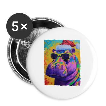 Nilpferd Weihnachten Porträt - Buttons groß 56 mm (5er Pack) - Weiß - Vorne