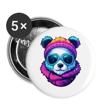 Neon-Regenbogenbär-Straßenstil mit Sonnenbrille - Buttons groß 56 mm (5er Pack) - Weiß - Vorne
