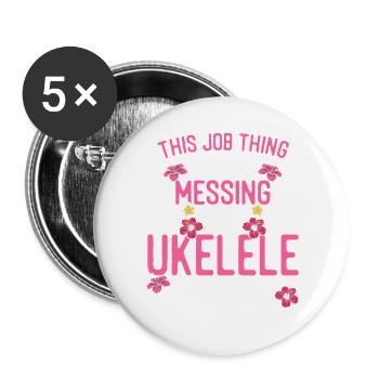 Ukulélé hawaïen uke ce métier - Lot de 5 grands badges (56 mm) - blanc - Devant