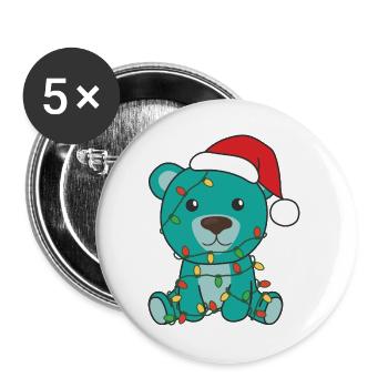 Weihnachtsbär Mit Weihnachtsmütze Und Lichtern - Buttons groß 56 mm (5er Pack) - Weiß - Vorne