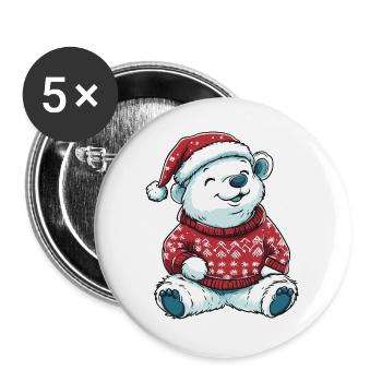 Noël de l’ours polaire - Lot de 5 grands badges (56 mm) - blanc - Devant