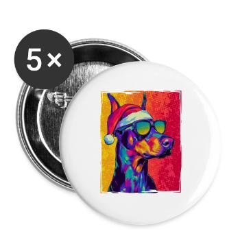 Doberman Dog Christmas Portrait - Buttons large 2.2''/56 mm (5-pack) - white - Front