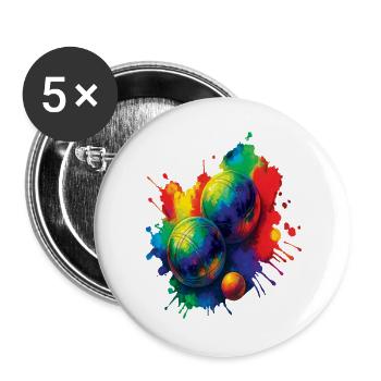 Pétanque Splash Art – Buntes Ballspiel - Buttons groß 56 mm (5er Pack) - Weiß - Vorne