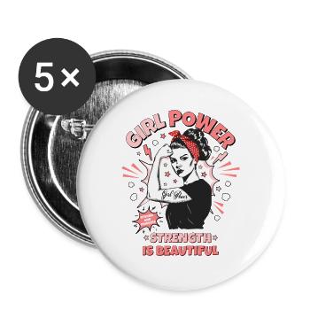 Woman Pop Art Girl Power Girl Power Girl Strong - Buttons large 2.2''/56 mm (5-pack) - white - Front