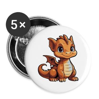 Kleiner Cartoon-Drache - Buttons groß 56 mm (5er Pack) - Weiß - Vorne