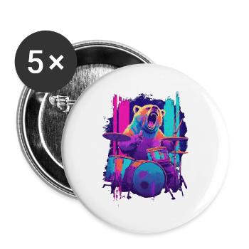 Wild Bear on Drums - Rock Drummer Gift - Buttons large 2.2''/56 mm (5-pack) - white - Front