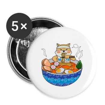 Kawaii Anime Shiba Inu Ramen Japanischer Nudelhund G - Buttons groß 56 mm (5er Pack) - Weiß - Vorne