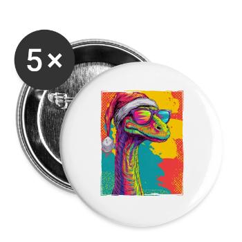 Portrait de Noël du Brontosaure Dinosaure - Lot de 5 grands badges (56 mm) - blanc - Devant