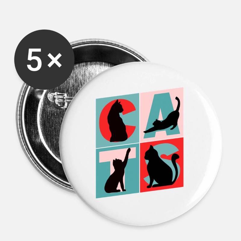Cat Cat Kitten Kitty Silhouette Vintage Retro - Buttons large 2.2''/56 mm (5-pack) - white