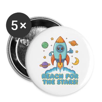 Raketenreise zu den Sternen – Strebe nach den Sternen - Buttons groß 56 mm (5er Pack) - Weiß - Vorne