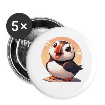 Puffin Papageientaucher - Buttons groß 56 mm (5er Pack) - Weiß - Vorne