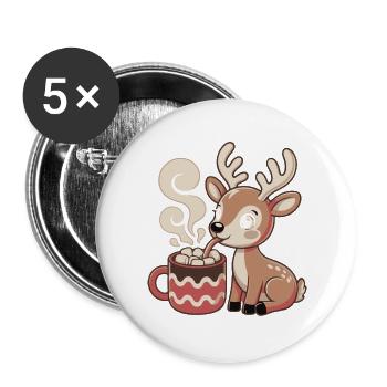 Le cerf câlin boit du cacao - Lot de 5 grands badges (56 mm) - blanc - Devant