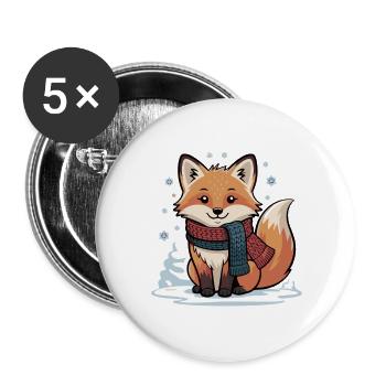 Winterlicher Fuchs mit Schal - Buttons groß 56 mm (5er Pack) - Weiß - Vorne