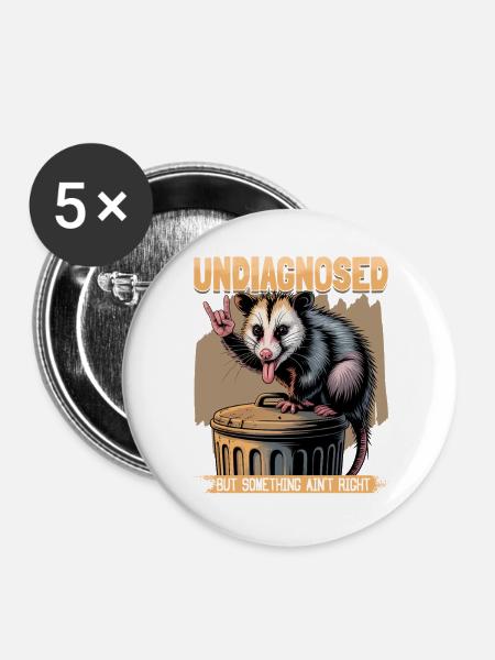 Funny Opossum - Buttons groß 56 mm (5er Pack) - Weiß
