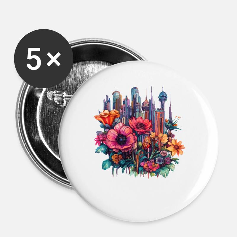 Blossom City Neon Magic - Buttons large 2.2''/56 mm (5-pack) - white