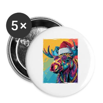 Portrait de Noël de l’orignal - Lot de 5 grands badges (56 mm) - blanc - Devant