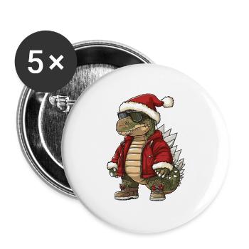 Dinosaure stégosaure Hiver de Noël - Lot de 5 grands badges (56 mm) - blanc - Devant
