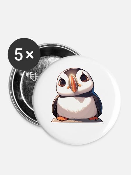 Puffin Papageientaucher - Buttons groß 56 mm (5er Pack) - Weiß