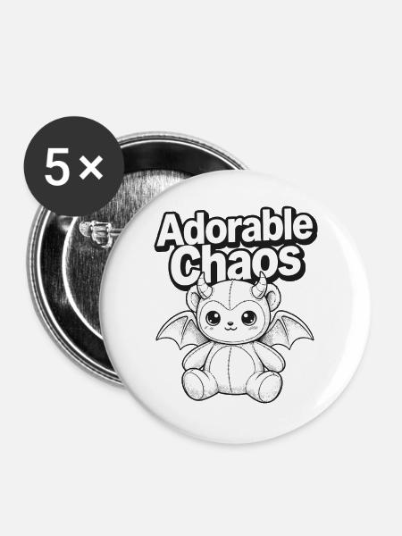 Niedliches Chaos Dämonchen - Buttons groß 56 mm (5er Pack) - Weiß
