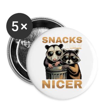 Funny Opossum and Raccoon - Buttons groß 56 mm (5er Pack) - Weiß - Vorne