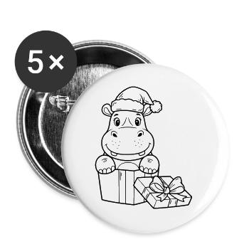 Christmas hippopotamus with gifts - Buttons large 2.2''/56 mm (5-pack) - white - Front