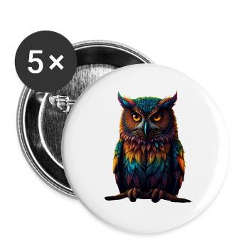 Colorful Owl Feathers Neon Eyes - Buttons large 2.2''/56 mm (5-pack) - white - Front