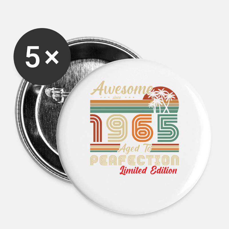 großartig seit 1965 - Buttons groß 56 mm (5er Pack) - Weiß