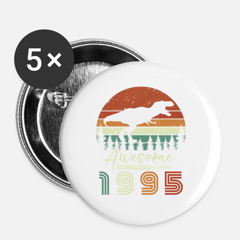 awsome_since_dinaseur_1995 - Buttons groß 56 mm (5er Pack) - Weiß