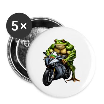 Muscle frog on motorcycle - Buttons large 2.2''/56 mm (5-pack) - white - Front