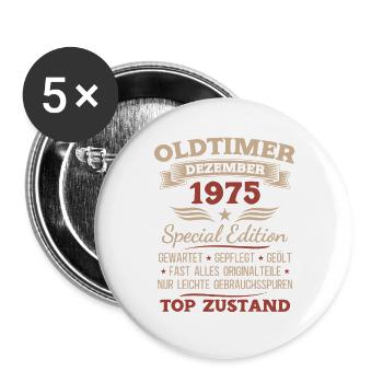 Cadeau du 50e anniversaire Voiture Classique décembre 1975 - Lot de 5 grands badges (56 mm) - blanc - Devant