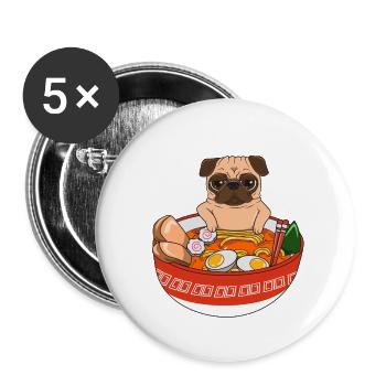 Carlin, ramen, chien zen japonais, chien chillin, amateur drôle d’animal de compagnie - Lot de 5 grands badges (56 mm) - blanc - Devant