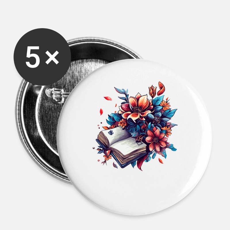 Blütenlese Buchzauber - Buttons groß 56 mm (5er Pack) - Weiß
