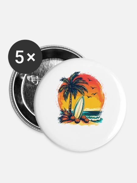 Sonnenuntergang Palmenstrand Surf - Buttons groß 56 mm (5er Pack) - Weiß