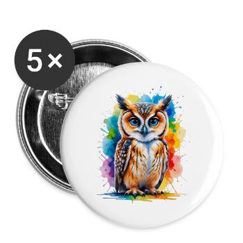 Eulenporträt in Aquarellfarben - Buttons groß 56 mm (5er Pack) - Weiß - Vorne