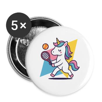 Tennis unicorn kawaii, colorful sports motif, cute - Buttons large 2.2''/56 mm (5-pack) - white - Front