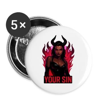 Demon Your Sin, Hot Hell, Seduction - Buttons large 2.2''/56 mm (5-pack) - white - Front