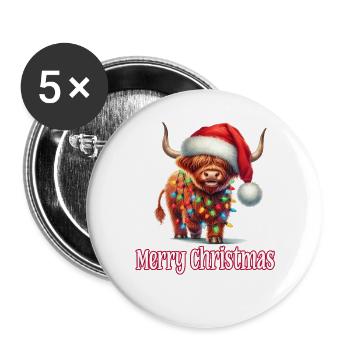 Bétail des Highlands avec un chapeau de Noël Joyeux Noël - Lot de 5 grands badges (56 mm) - blanc - Devant