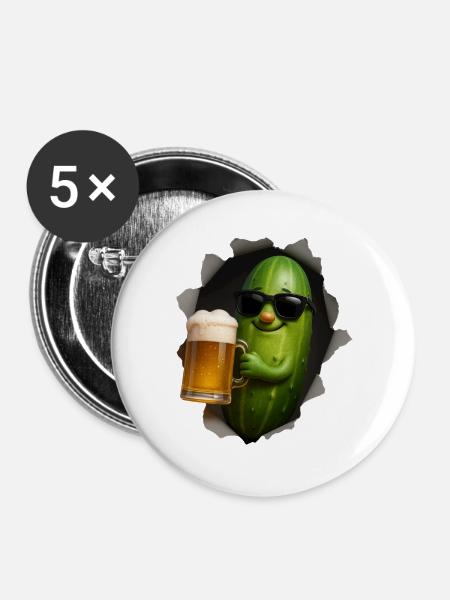 Gurke Bier - Buttons groß 56 mm (5er Pack) - Weiß