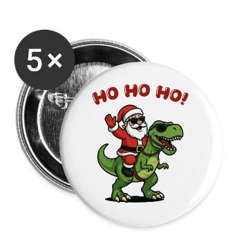 Santa auf Dino: Ho Ho Ho - Buttons groß 56 mm (5er Pack) - Weiß - Vorne