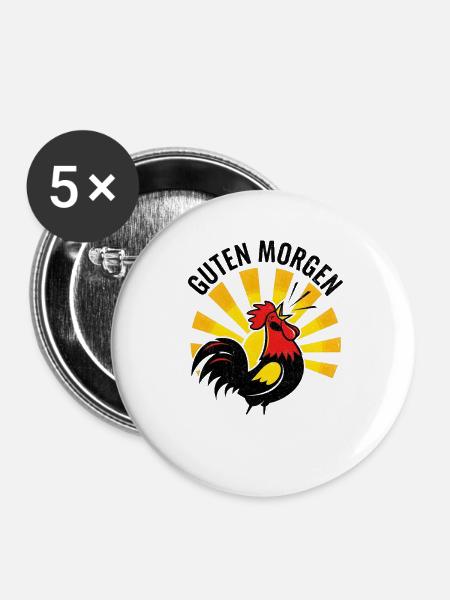Hahn Guten Morgen - Buttons groß 56 mm (5er Pack) - Weiß