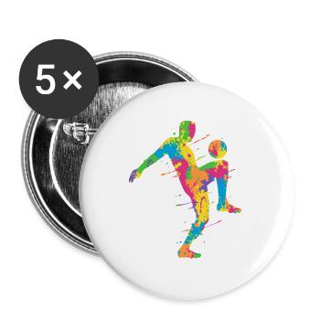 Fußball bunt Fußballer Herren Kinder Fussball - Buttons groß 56 mm (5er Pack) - Weiß - Vorne