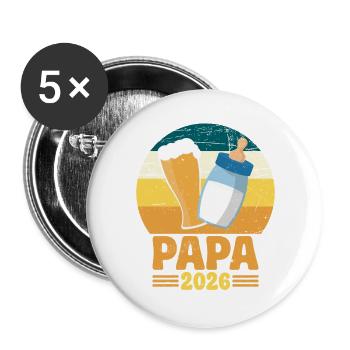 Papa 2026 Papa und Baby Werbepapa - Buttons groß 56 mm (5er Pack) - Weiß - Vorne