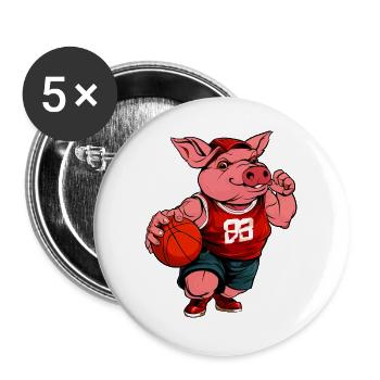 Schweinchen Basketballerin / Basketball Schweinche - Buttons groß 56 mm (5er Pack) - Weiß - Vorne